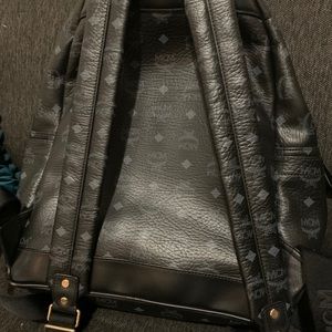 MCM  Studded Black Coated Canvas Backpack